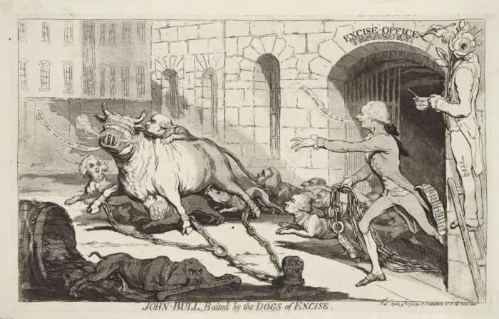Framed Print : John Bull, baited by the dogs of excise Framed Print : John Bull, baited by the dogs of excise