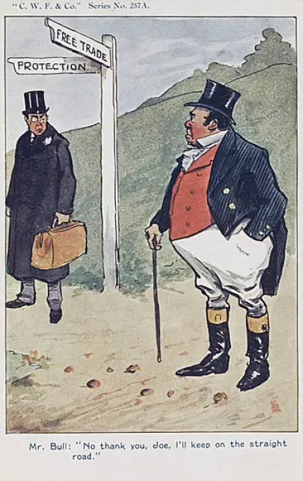 Framed Print : John Bull disagreeing with Joseph Chamberlains Policies Framed Print : John Bull disagreeing with Joseph Chamberlains Policies