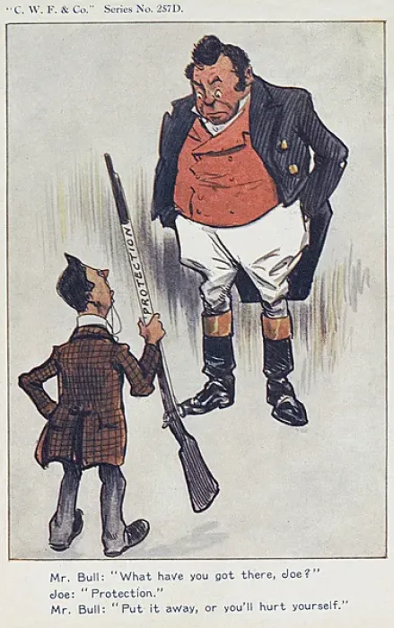 Framed Print : John Bull disagreeing with Joseph Chamberlains Policies Framed Print : John Bull disagreeing with Joseph Chamberlains Policies