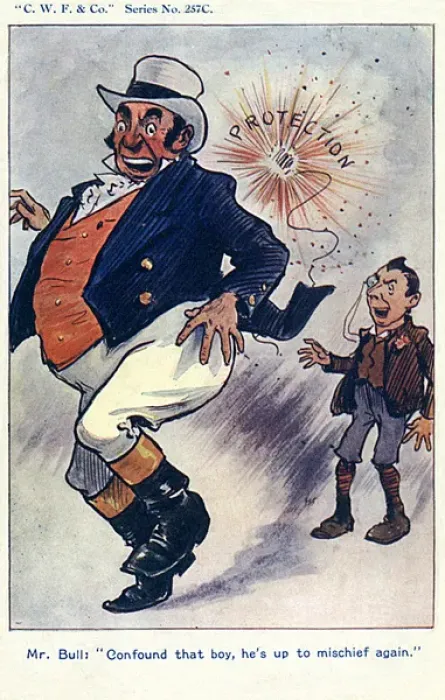 Framed Print : John Bull disagreeing with Joseph Chamberlains Policies Framed Print : John Bull disagreeing with Joseph Chamberlains Policies