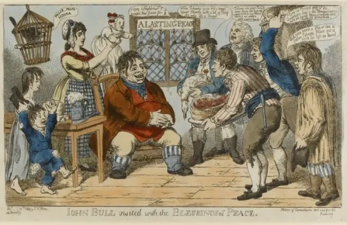 Framed Print : John Bull visited with the Blessings of Peace Framed Print : John Bull visited with the Blessings of Peace