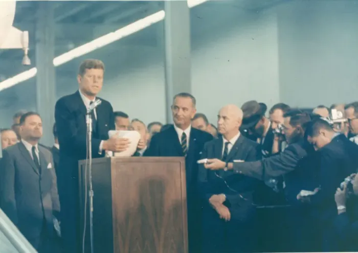 Framed Print : John F. Kennedy during a visit to Manned Spacecraft Center Framed Print : John F. Kennedy during a visit to Manned Spacecraft Center