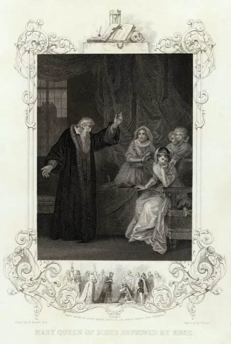 Framed Print : John Knox (1505-1572). Reproves Mary Queen of Scots in 1563 Framed Print : John Knox (1505-1572). Reproves Mary Queen of Scots in 1563