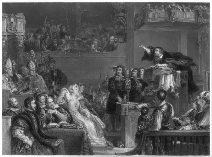 Framed Print : John Knox (1505-1572). Religious reformer preaches before the Lords of the Congregation Framed Print : John Knox (1505-1572). Religious reformer preaches before the Lords of the Congregation