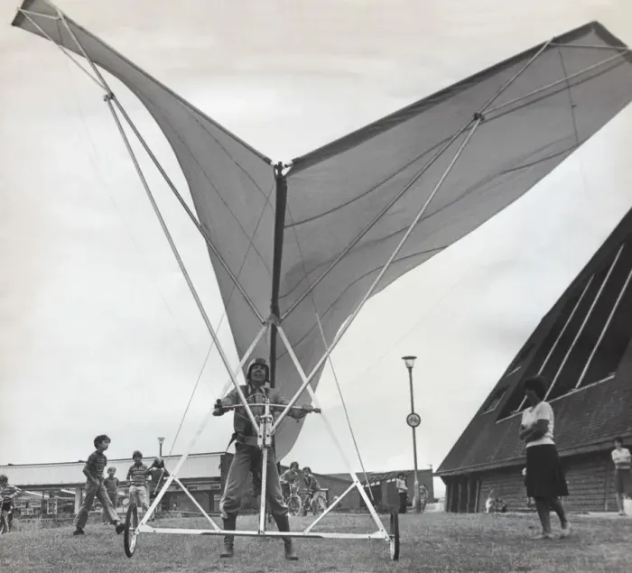 Framed Print : John Lampert (Age 33) with His Man Powered Flexible Mamb? Framed Print : John Lampert (Age 33) with His Man Powered Flexible Mamb?