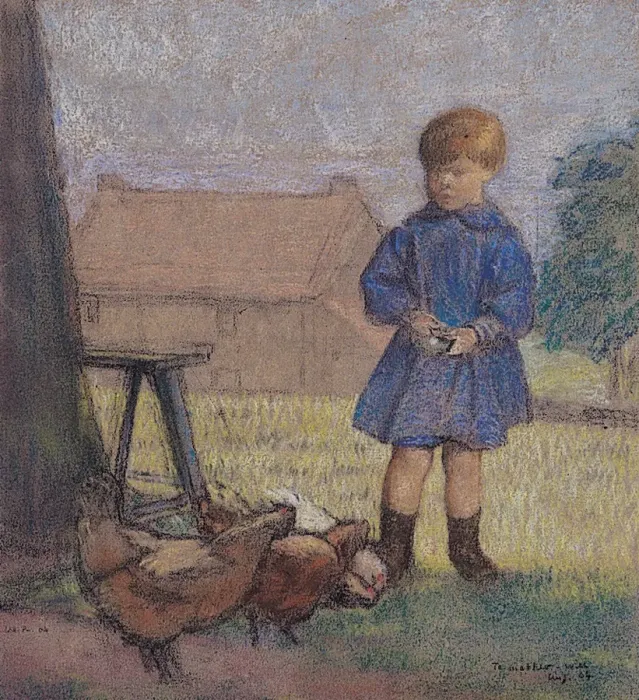 : John Rothenstein as a Child, Feeding Hens : John Rothenstein as a Child, Feeding Hens