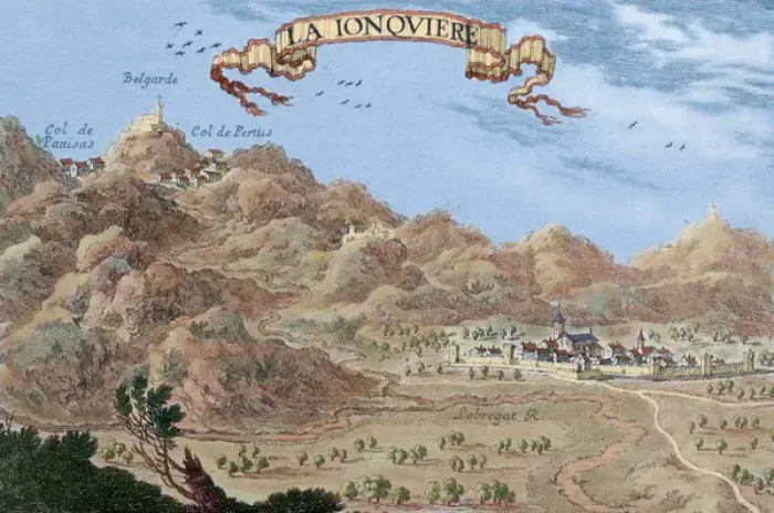 Framed Print : The Jonquera, Catalonia. French engraving. 17th century. Col Framed Print : The Jonquera, Catalonia. French engraving. 17th century. Col
