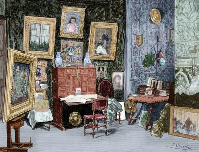 Framed Print : Jose Maria Casado del Alisal (1832-1886). Studio. Engraving Framed Print : Jose Maria Casado del Alisal (1832-1886). Studio. Engraving