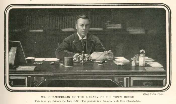 Framed Print : Joseph Chamberlain in his Library, Princes Gardens, London Framed Print : Joseph Chamberlain in his Library, Princes Gardens, London