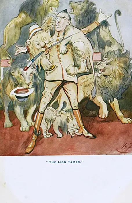 Framed Print : Joseph Chamberlain as a Lion Tamer Framed Print : Joseph Chamberlain as a Lion Tamer