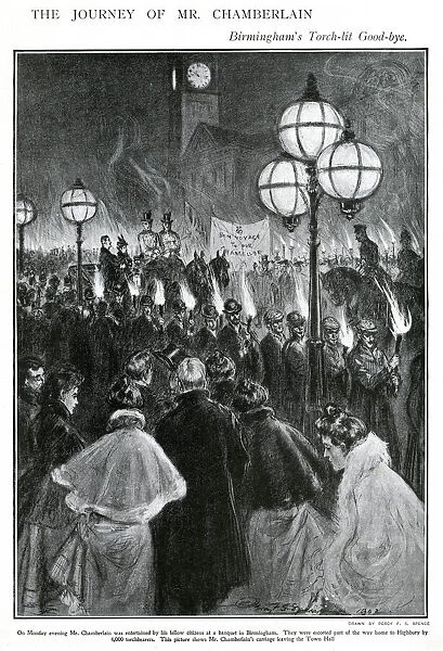 Joseph Chamberlain torch-lit goodbye, 1902