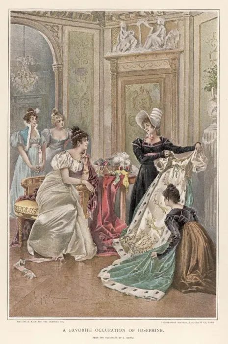 Framed Print : JOSEPHINE. The Empress Josephine contemplates an addition to her wardrobe Date: circa 1800 Framed Print : JOSEPHINE. The Empress Josephine contemplates an addition to her wardrobe Date: circa 1800
