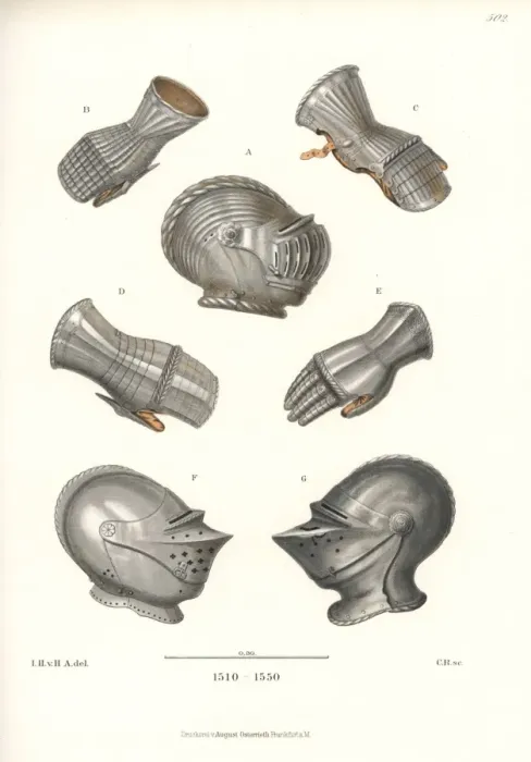 Framed Print : Jousting helms (armlets) and gauntlets in Framed Print : Jousting helms (armlets) and gauntlets in