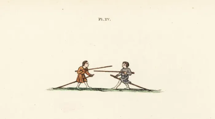 Framed Print : Jousting play, 14th century Framed Print : Jousting play, 14th century
