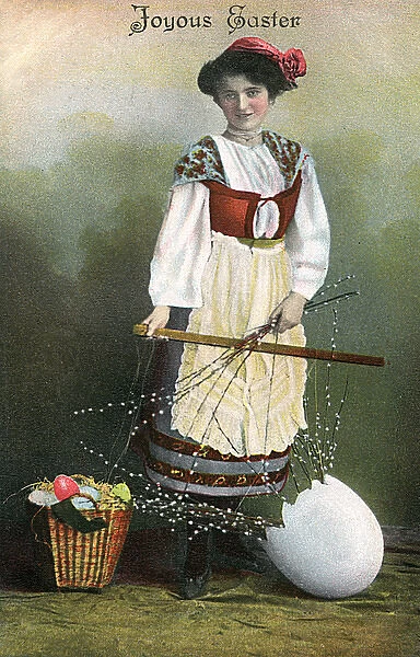 Joyous Easter - Maiden carrying Eggs and spring fronds
