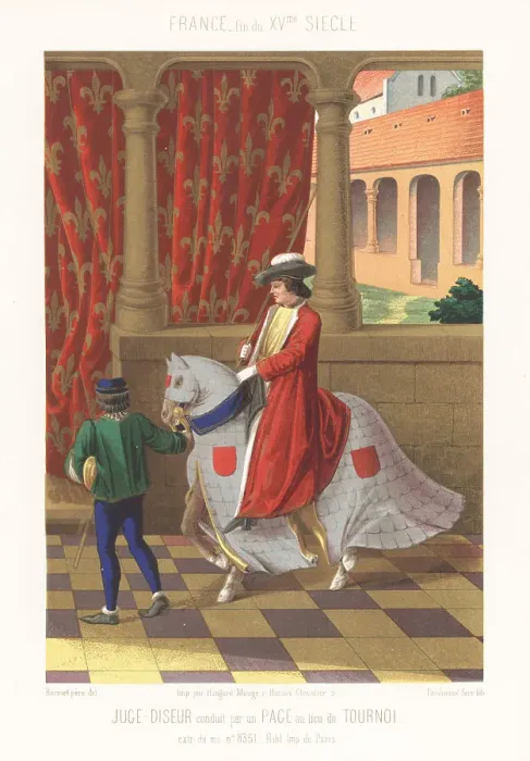 Framed Print : A judge led by a page to the tournament lists, 1460 Framed Print : A judge led by a page to the tournament lists, 1460