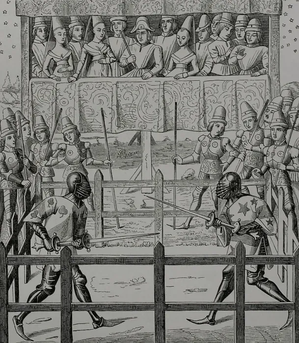 Framed Print : Judgement of God. Two knights fight a duel. Engraving Framed Print : Judgement of God. Two knights fight a duel. Engraving