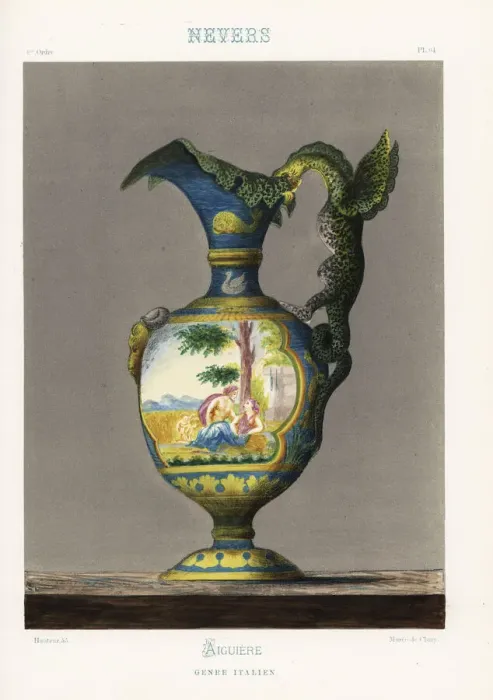 Framed Print : Jug from Nevers, France, with Italian-genre scene Framed Print : Jug from Nevers, France, with Italian-genre scene