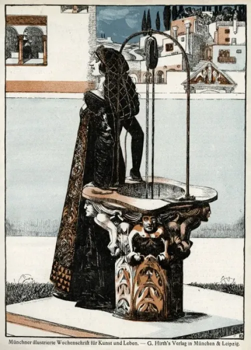 Framed Print : Jugend front cover, woman at a well Framed Print : Jugend front cover, woman at a well