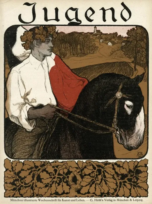 Framed Print : Jugend front cover, young man on a donkey Framed Print : Jugend front cover, young man on a donkey