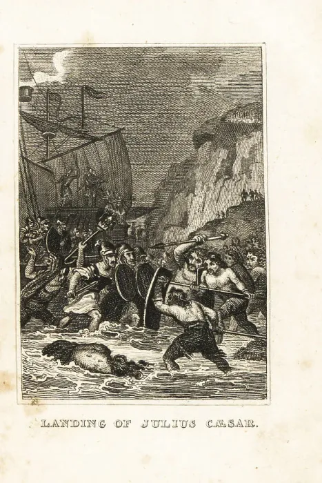 Framed Print : Julius Caesar and Roman legions invading Britain, 55BC Framed Print : Julius Caesar and Roman legions invading Britain, 55BC