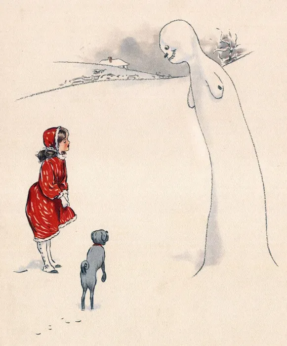 Framed Print : Jumbles by Lewis Baumer - Girl and Snowman Framed Print : Jumbles by Lewis Baumer - Girl and Snowman