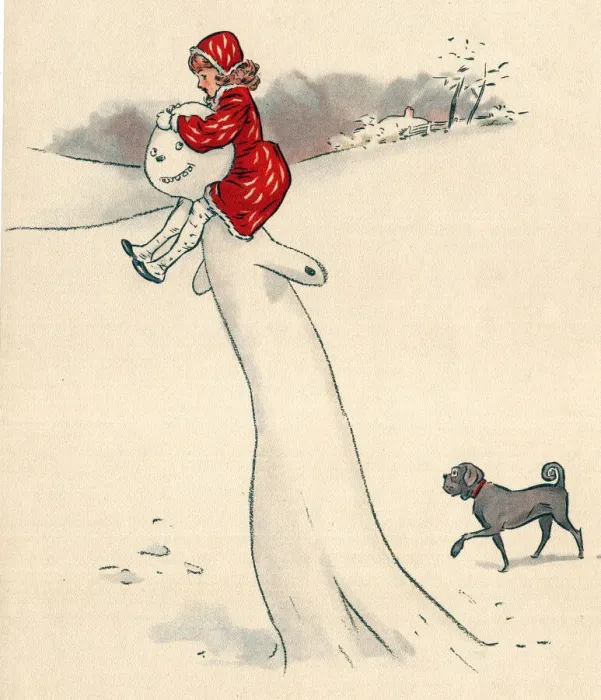 Framed Print : Jumbles by Lewis Baumer - Girl and Snowman Framed Print : Jumbles by Lewis Baumer - Girl and Snowman