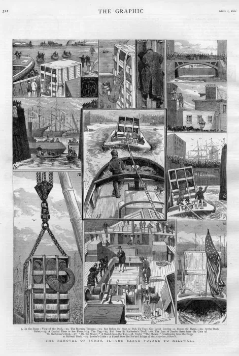 Framed Print : Jumbo the elephant: the barge voyage to Millwall Framed Print : Jumbo the elephant: the barge voyage to Millwall
