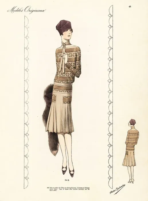 Framed Print : Jumper frock of crepe de Chine and figured velvet Framed Print : Jumper frock of crepe de Chine and figured velvet