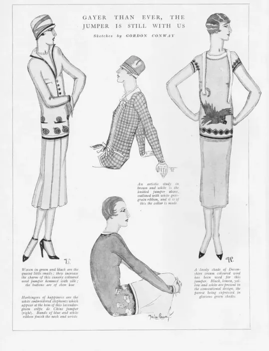 Framed Print : Four jumper suits sketched by Gordon Conway, London, 1925 Framed Print : Four jumper suits sketched by Gordon Conway, London, 1925