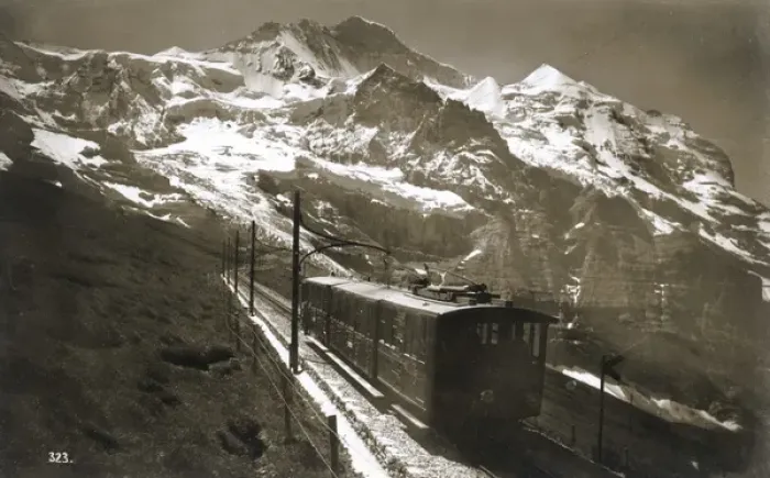 Framed Print : Jungfrau with train, Switzerland Framed Print : Jungfrau with train, Switzerland
