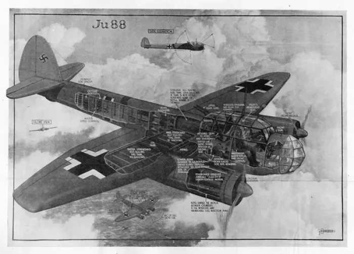 Framed Print : Junkers Ju88K cutaway drawing by George H Davis Framed Print : Junkers Ju88K cutaway drawing by George H Davis