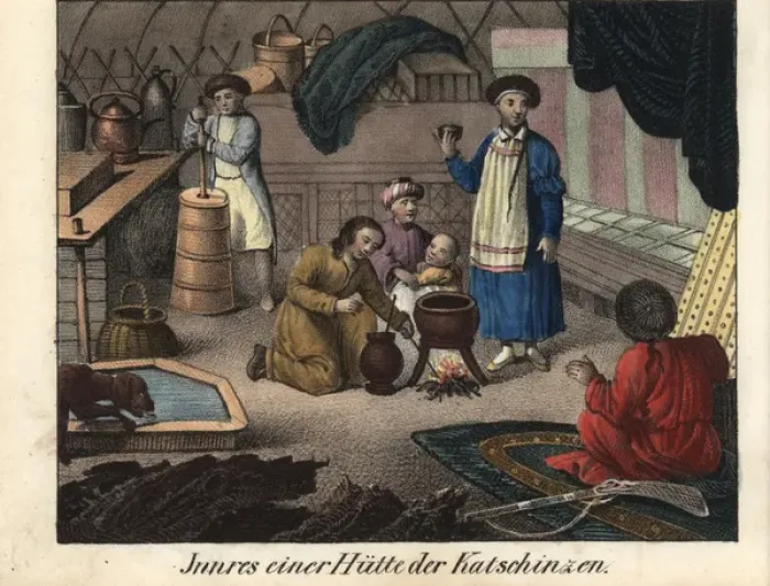 Framed Print : Kachin family in gher making butter Framed Print : Kachin family in gher making butter