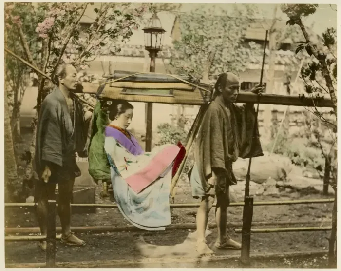 Framed Print : Kago and bearers in Japan Framed Print : Kago and bearers in Japan