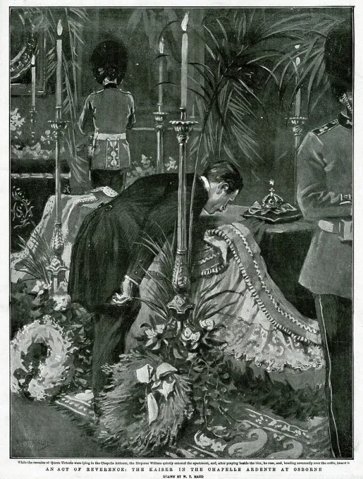 Framed Print : Kaiser at Osborne kissing Victoria's coffin Framed Print : Kaiser at Osborne kissing Victoria's coffin