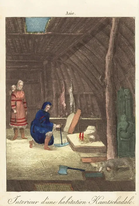 Framed Print : Kamchadal people inside a yurt, Kamchatka, 1800s Framed Print : Kamchadal people inside a yurt, Kamchatka, 1800s