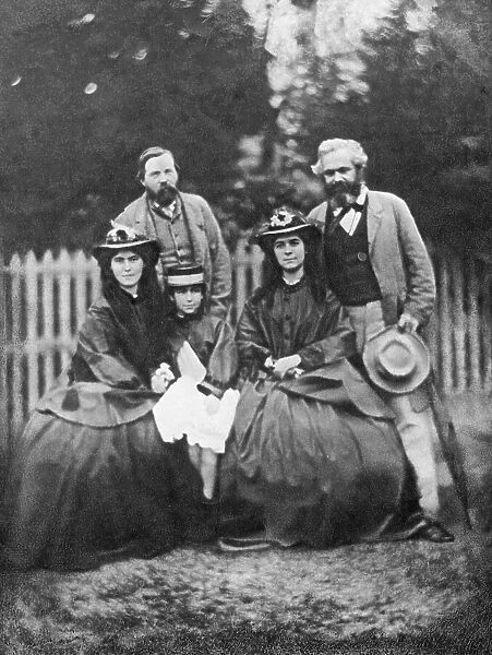 Karl Marx with Friedrich Engels and family members