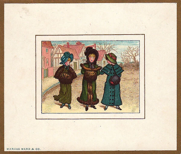 Kate Greenaway, three little girls in winter clothes