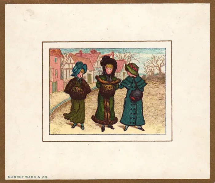 Framed Print : Kate Greenaway, three little girls in winter clothes Framed Print : Kate Greenaway, three little girls in winter clothes