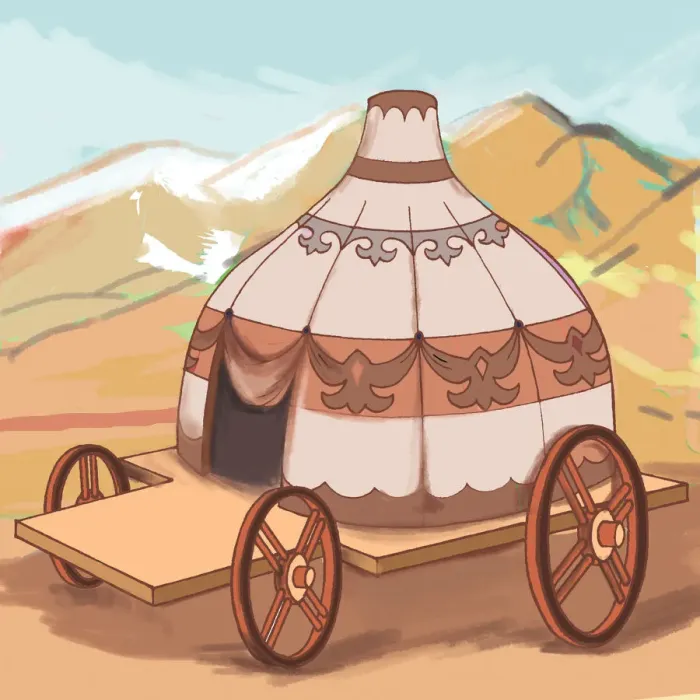 Framed Print : Kazakh yurt on a wheeled platform Framed Print : Kazakh yurt on a wheeled platform