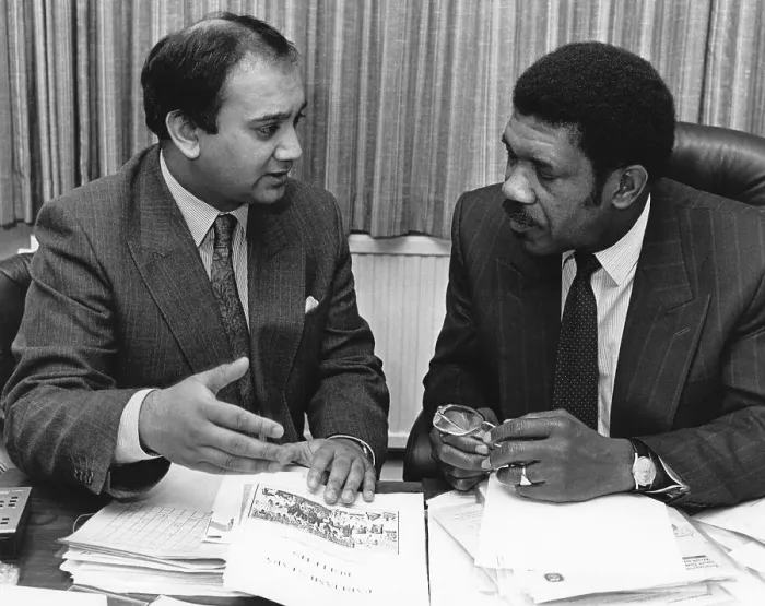 Framed Print : Keith Vaz and Bill Morris at a meeting Framed Print : Keith Vaz and Bill Morris at a meeting
