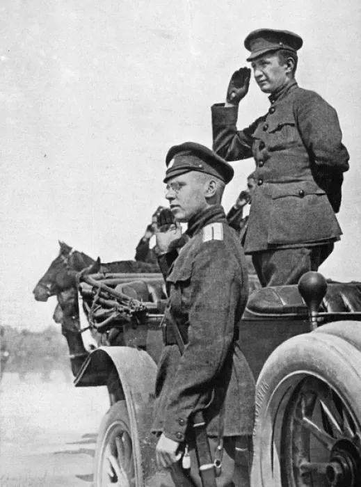 Framed Print : KERENSKY. Kerensky, with one of his officers, takes a salute Framed Print : KERENSKY. Kerensky, with one of his officers, takes a salute