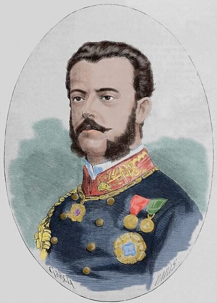 King Amadeo I of Spain (1845-1890). Colored engraving