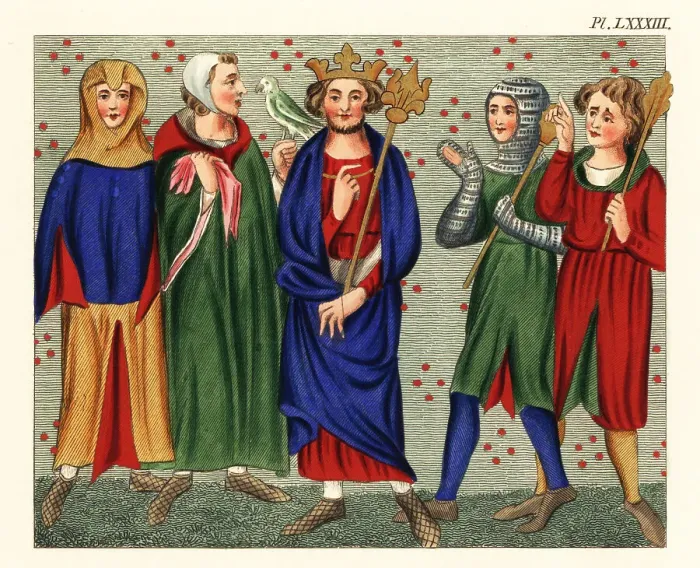 Framed Print : A king and and officers of his court, 14th century Framed Print : A king and and officers of his court, 14th century