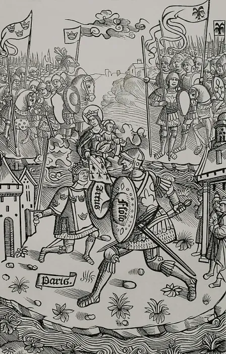 Framed Print : King Arthur fighting the giant, protected by Framed Print : King Arthur fighting the giant, protected by
