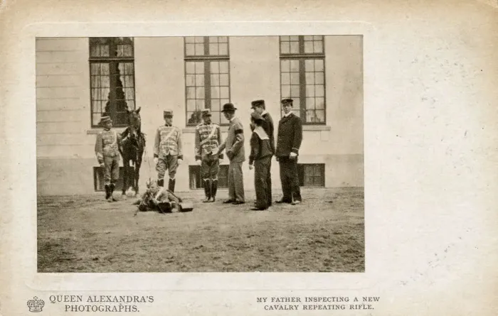 Framed Print : King Christian IX inspecting a new cavalry repeating rifle Framed Print : King Christian IX inspecting a new cavalry repeating rifle