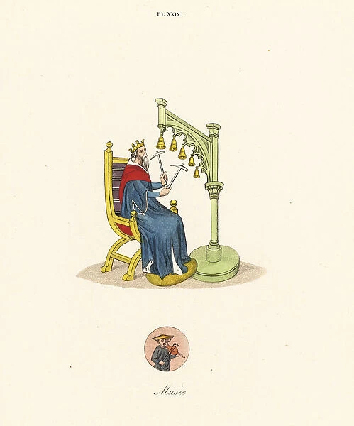 King David playing handbells from a 14th century manuscript