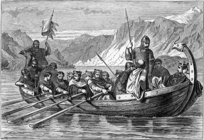 Framed Print : King Edgar is rowed down the Dee Framed Print : King Edgar is rowed down the Dee
