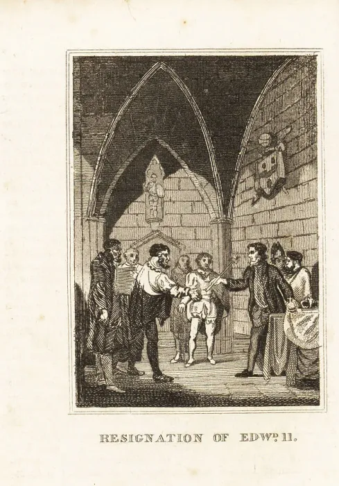Framed Print : King Edward II forced to abdicate by the Earl of Lancaster, 1327 Framed Print : King Edward II forced to abdicate by the Earl of Lancaster, 1327
