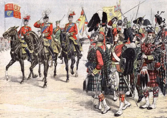 Framed Print : King Edward VII and Scottish soldiers, 1905 Framed Print : King Edward VII and Scottish soldiers, 1905